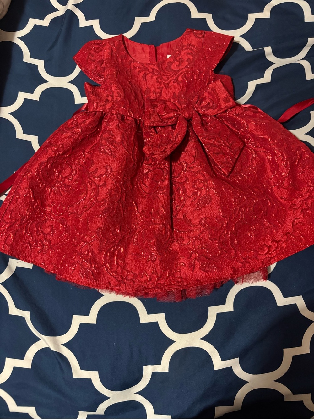 Rare Editions Red Lace Bow-Front Formal Dress